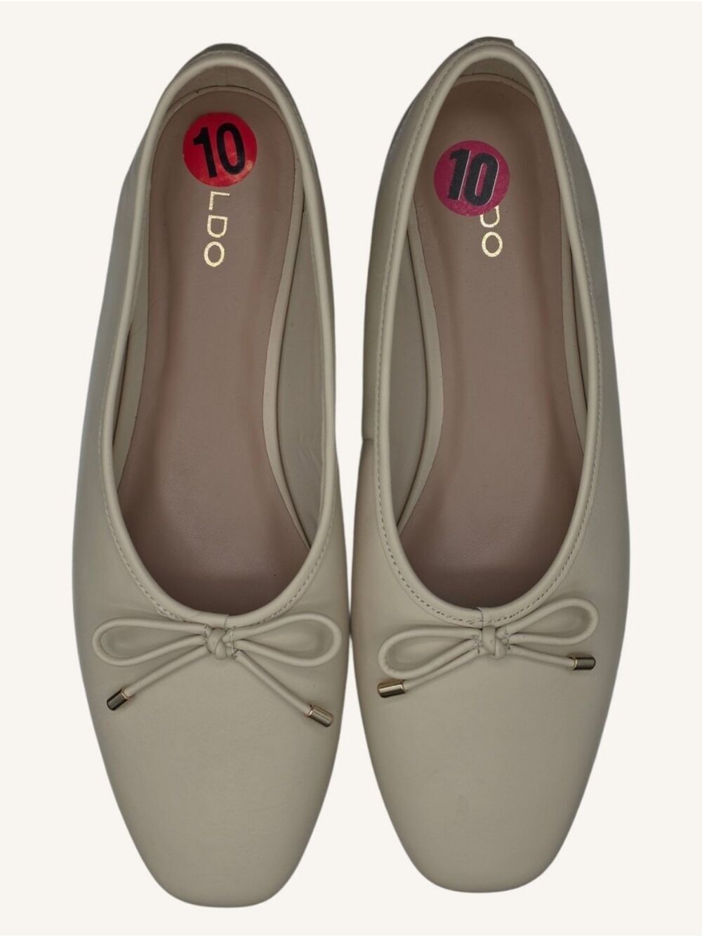 ALDO Joselie Beige Leather Square Toe Ballet Flats Bow Size 10 NWT